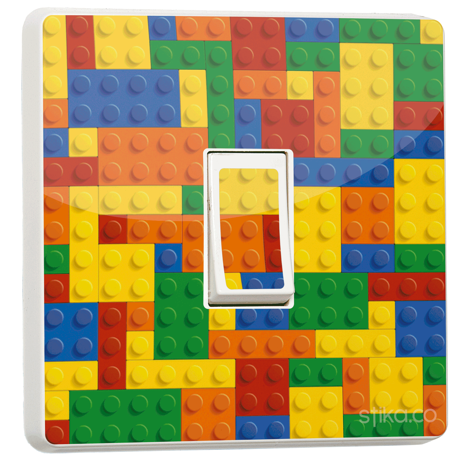 Colourful Construction Blocks light switch sticker for a compatible UK single switch