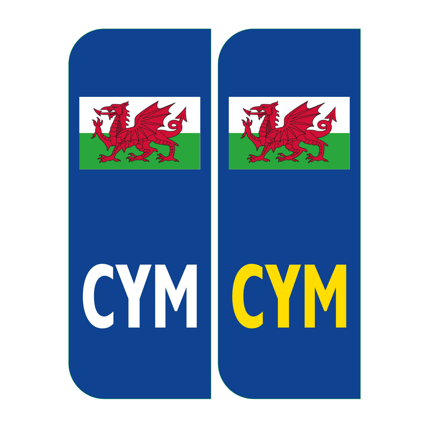 Set of 2 CYM Welsh flag number plate stickers for a vehicle