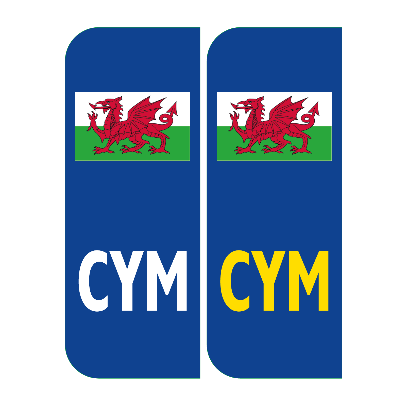 Set of 2 CYM Welsh flag number plate stickers for a vehicle