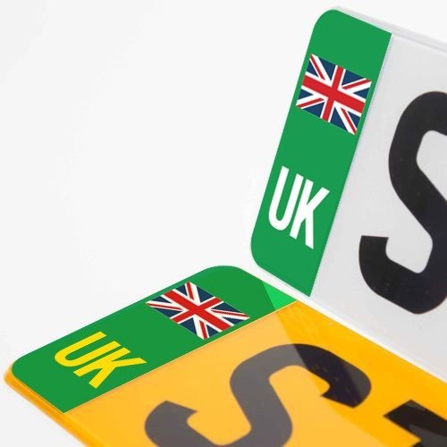 Green UK electric vehicle number plate sticker and oval decal - product view 2