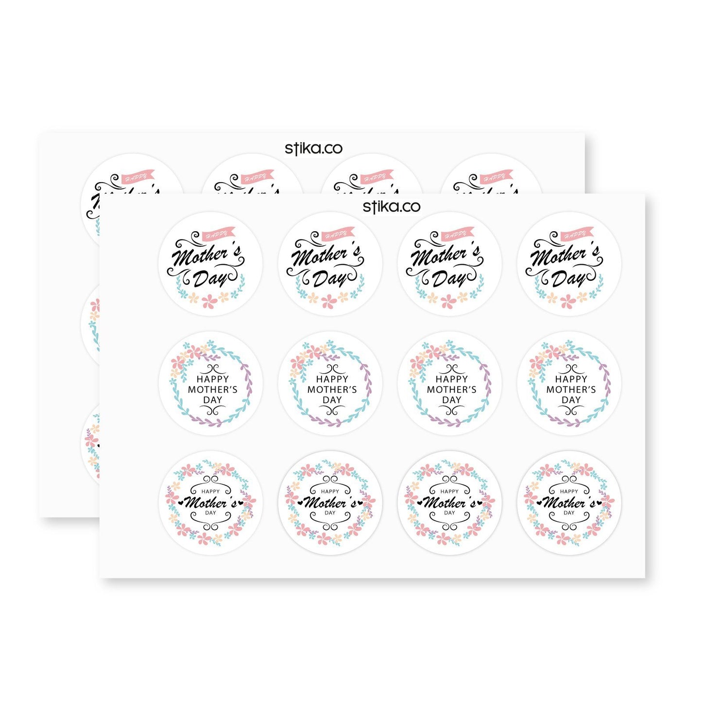 Mother's Day Floral 40mm round self-adhesive paper labels