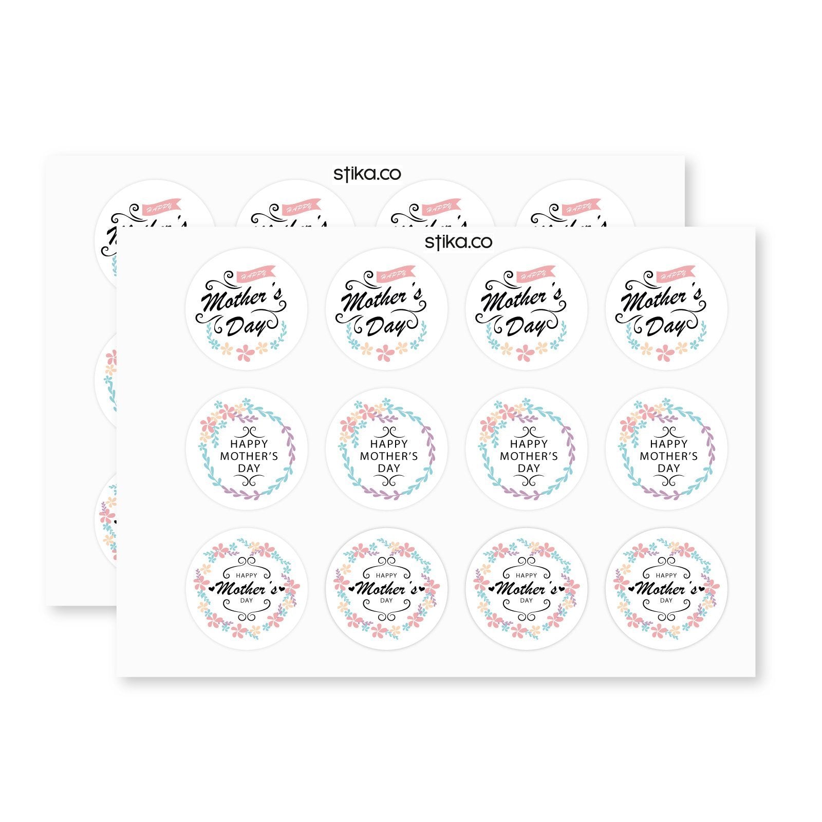 Mother's Day Floral 40mm round self-adhesive paper labels