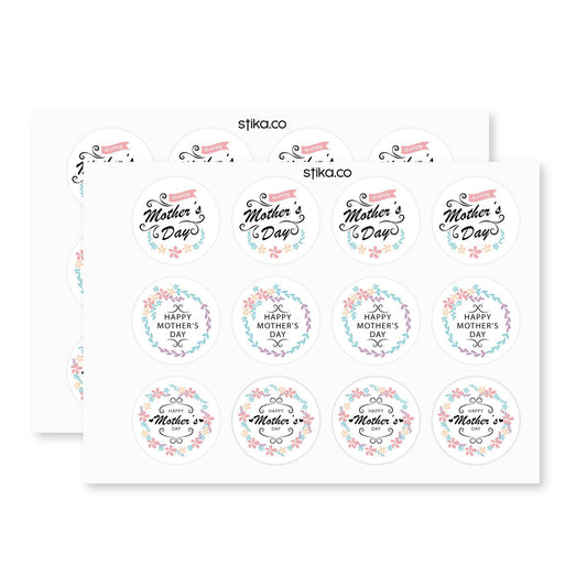 Mother's Day Floral 40mm round self-adhesive paper labels