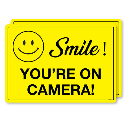 Set of 2 Smile, you are on camera Safety Sign, Indoor/Outdoor Signs