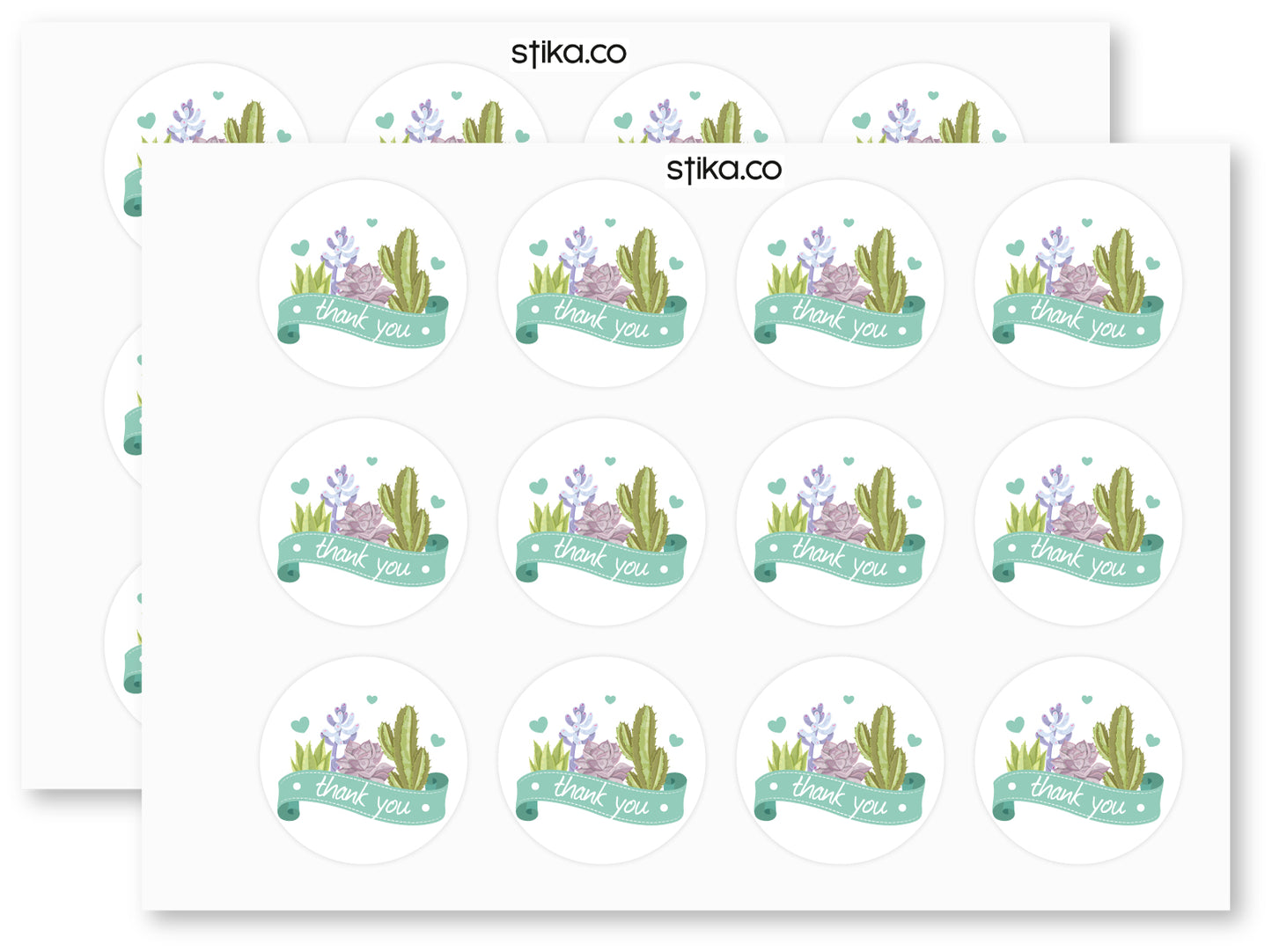 Thank You Succulent paper stickers supplied on A5 sheets of 12 - view 2