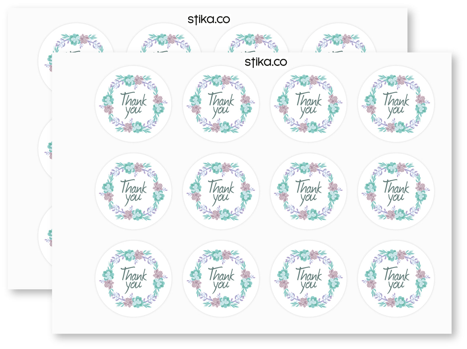 Wreath Thank You paper stickers supplied on A5 sheets of 12 - view 2