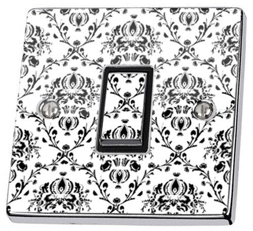 Black and White Vintage Floral light switch sticker for a compatible UK single switch
