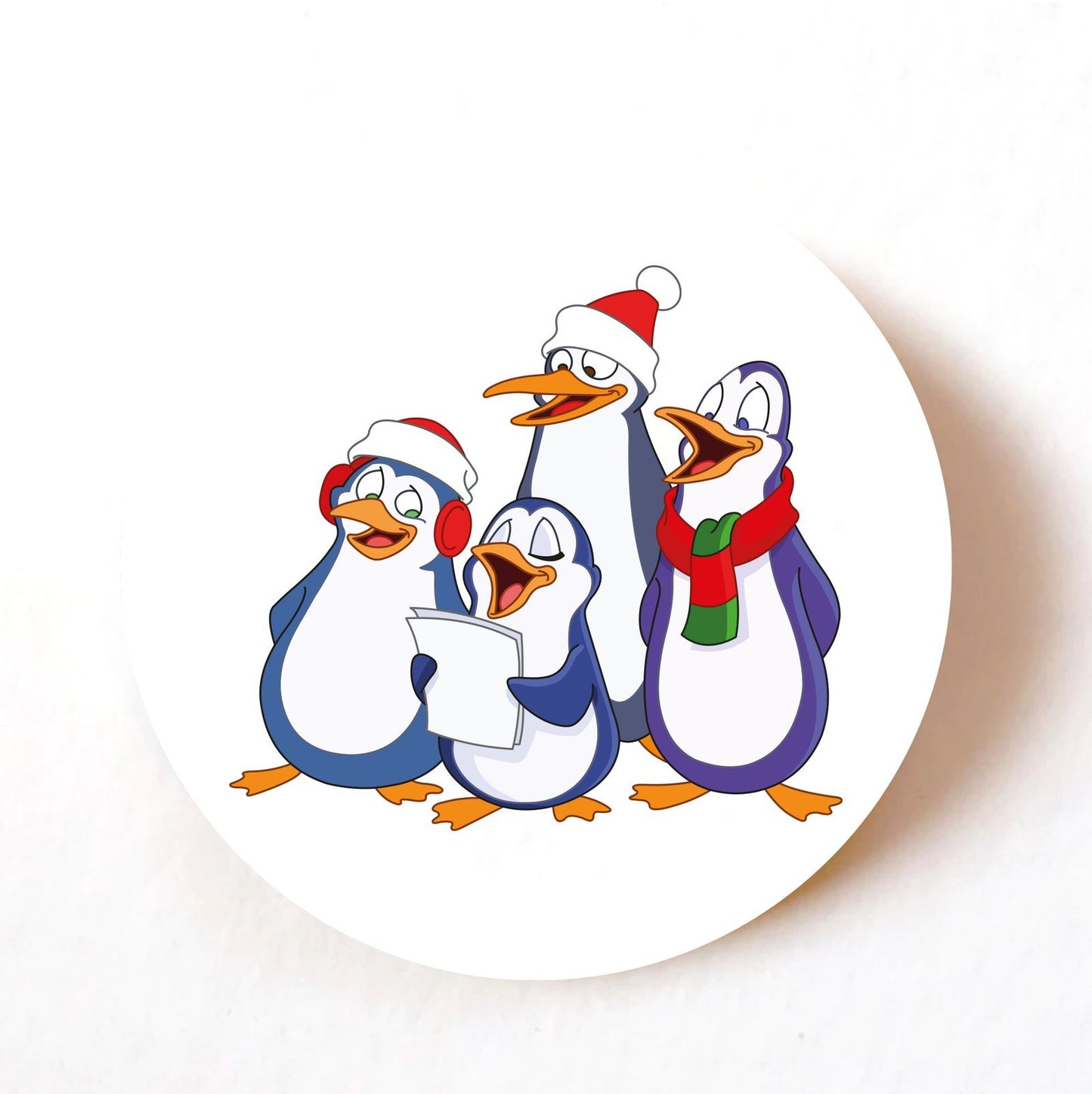 Penguin Christmas 40mm round self-adhesive paper labels