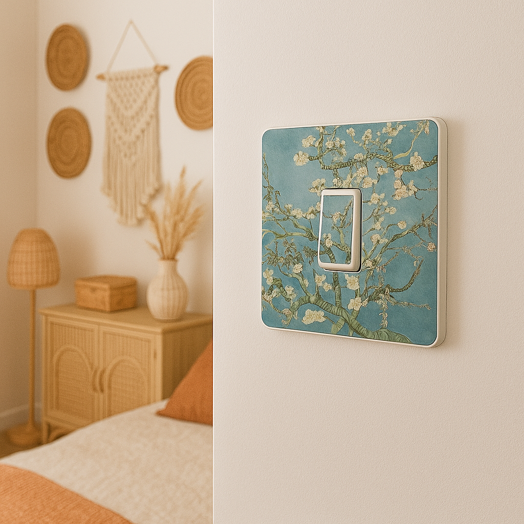 Van Gogh Blossom printed vinyl cover sticker for a UK light switch