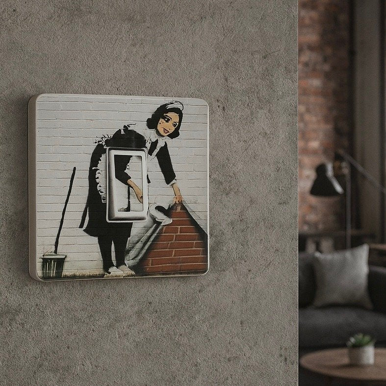 Banksy Maid Graffiti Art vinyl switch surround decal for home decor