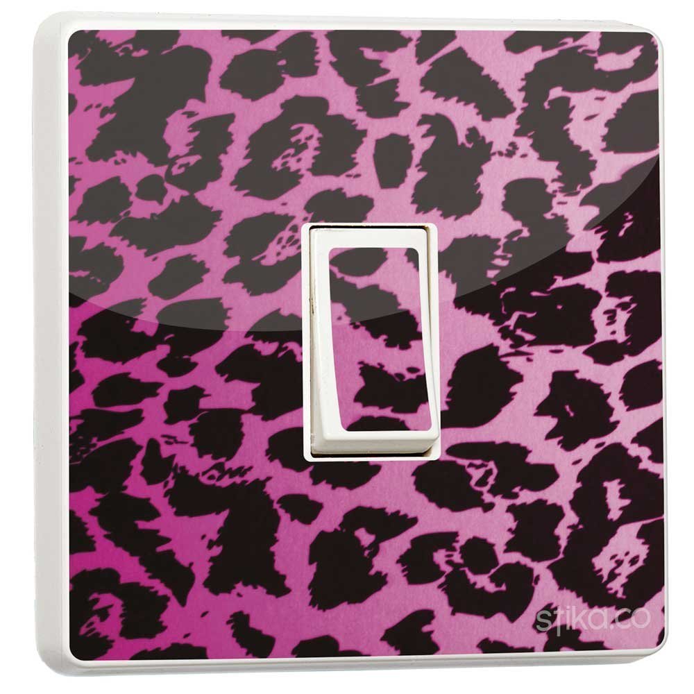 Pink Leopard Print light switch sticker for a compatible UK single switch