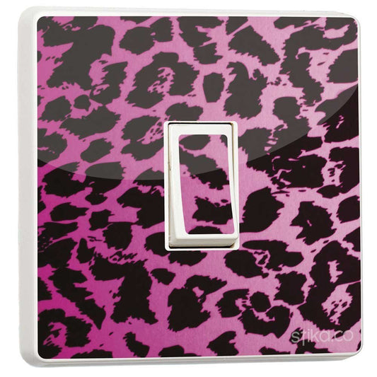 Pink Leopard Print light switch sticker for a compatible UK single switch