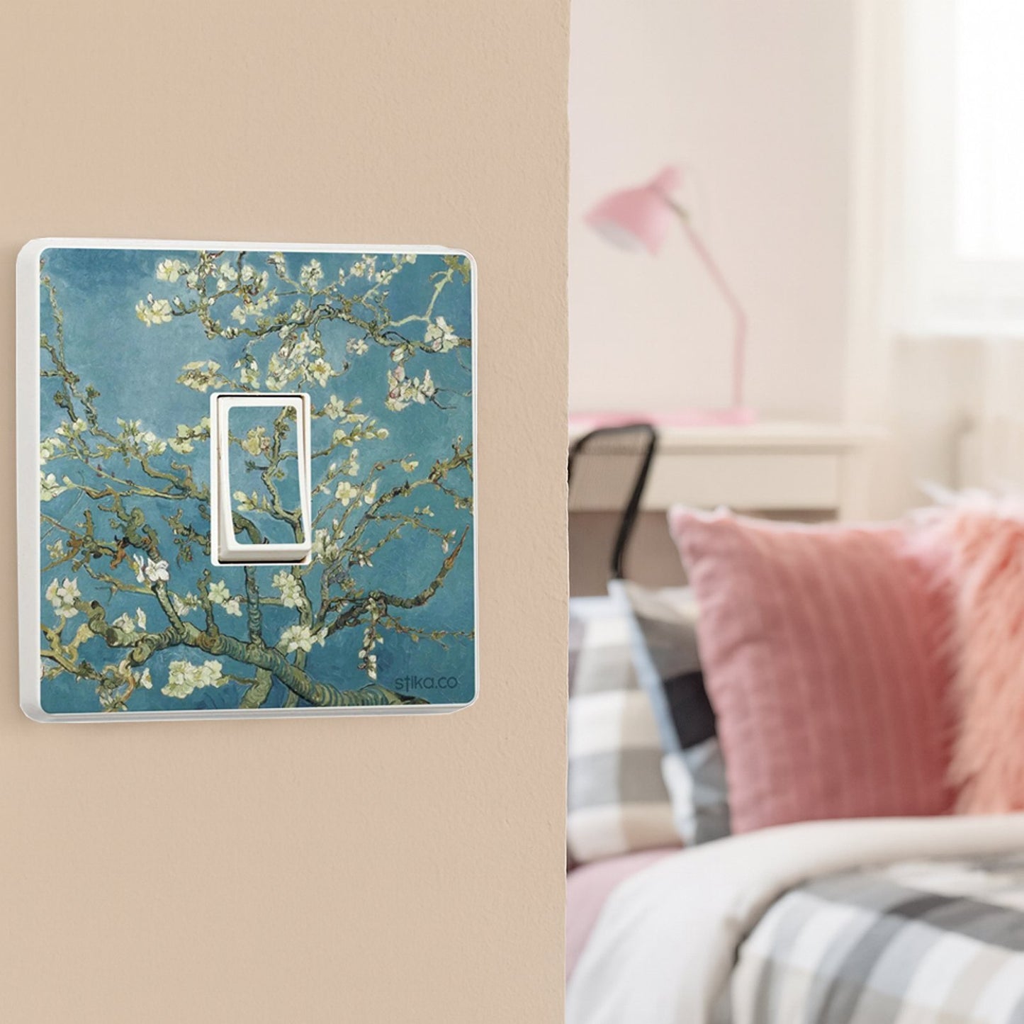 Self-adhesive Van Gogh Blossom sticker for a light switch faceplate