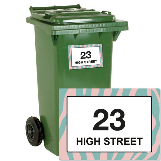 Personalised Pink & Green Zebra Print Wheelie Bin Stickers - Pack of 4