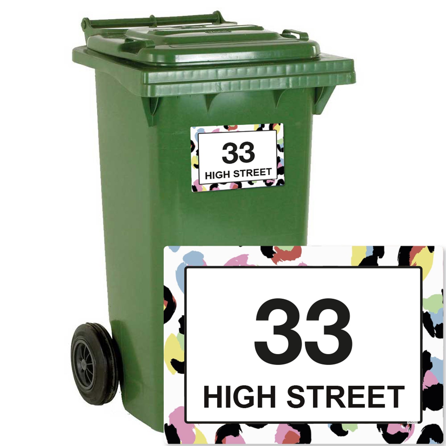 Personalised Rainbow Leopard Print Wheelie Bin Stickers - Pack of 4