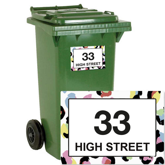 Personalised Rainbow Leopard Print Wheelie Bin Stickers - Pack of 4