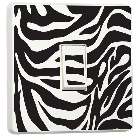 Black and White Zebra light switch sticker for a compatible UK single switch