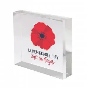 Remembrance Day Red Poppy Acrylic Block