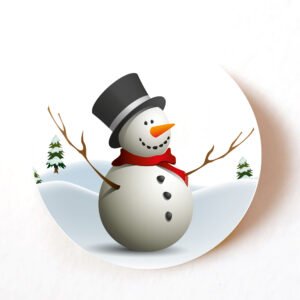 Snowman Paper Stickers – 40mm Round Matte Paper Labels, Set of 24