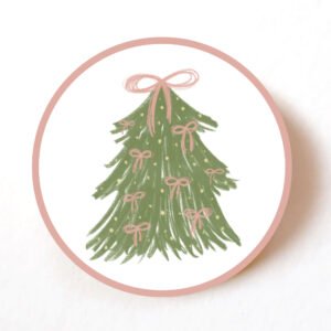 Christmas Bow Tree Stickers  – Pack 24, 40mm Christmas Paper Labels for Cards, Gifts & Envelopes