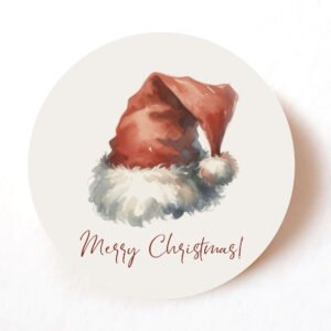 Christmas Santa Hat Stickers – Pack 24, 40mm Christmas Paper Labels for Cards, Gifts & Envelopes