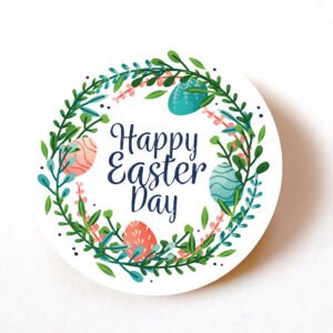 Happy Easter Wreath Stickers– Pack 24, 40mm Decorative Paper Labels for Cards, Gifts & Envelopes Stickers