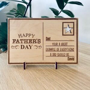 Personalised Loving Postcard for Dad - Engraved Wooden Gift for Father's Day, Birthday or Special Occasion