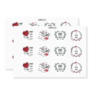 Love Valentine’s Day Stickers – Pack of 24, 72 or 240 Self-Adhesive Paper Labels for Cards, Gifts & Crafts