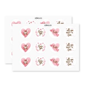 Valentine’s Day Pink Heart Stickers – Pack of 24, 72 or 240 Self-Adhesive Paper Labels for Cards, Gifts & Crafts