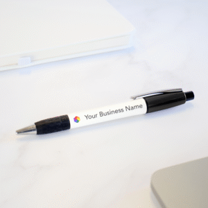Personalised Plastic Barrel Pen with Rubber Grip – Customisable Promotional Pen with Logo & Text Printing, Ideal for Events & Giveaways